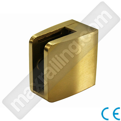 Държач за стъкло от 8мм. до 12,76мм. с плоска основа. Неръждаема стомана AISI 304. Златен сатениран.